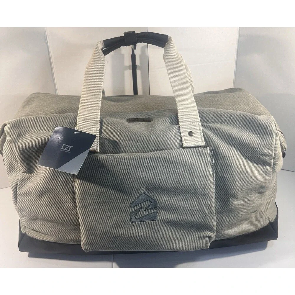 Cutter & Buck Large Gray Canvas Duffel Travel Weekender Bag New With Tags